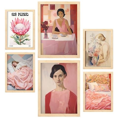 Set Di 6 Stampe Romantiche Rose In Versatili Dipinti Decorativi Estetici Per Il Tuo Soggiorno A Casa A3 & A4 Telaio In Legno Chiaro - Foto 1