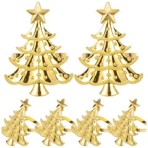Anelli Per Tovaglioli Albero Di Natale (set Da 6) - Decorazioni Festive In Lega Di Zinco Dorato - Foto 1