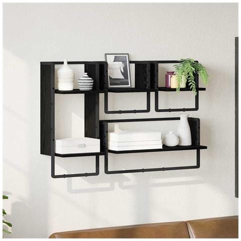 Set mensole da parete 4 pcs Rovere Nero 65 x 25 x 30 cm - Foto 2