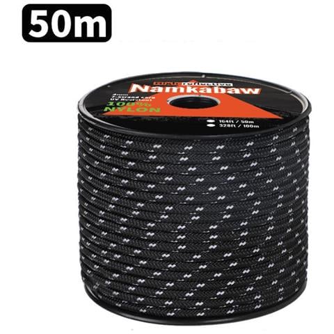 Corda Riflettente Da 50m Per Tenda Da Campeggio /escursionismo - Cavo Di Guida Ad Alta Visibilità Per Avventure All'aperto Black - Foto 1