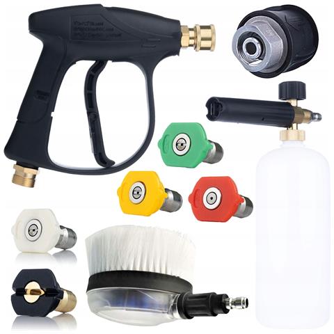 Set Accessori Per Idropulitrice - Pistola 300 Bar, Lancia Schiuma 1l, 5 Ugelli Qc, Spazzola Rotante, Adattatore Lavor | Compatibile Con Lavor, Karcher Hd - Foto 1