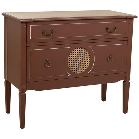 Cassettiera In Legno Marrone E Rattan 88x38x72h - Foto 1