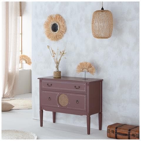Cassettiera In Legno Marrone E Rattan 88x38x72h - Foto 2