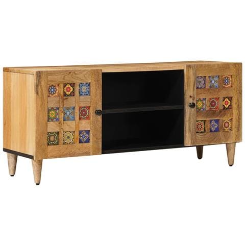 Mobile TV Naturale 105 x 33,5 x 46 cm Legno di mango massello - Foto 1