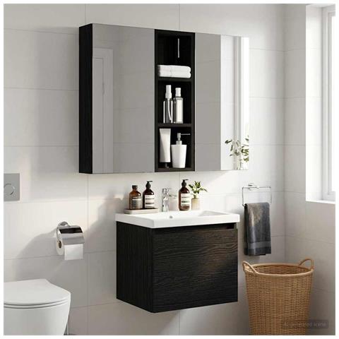 Armadio da bagno a muro Rovere Nero 20 x 10 x 60,5 cm - Foto 2