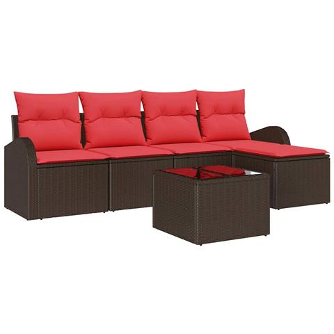 Set di divani con cuscino 6 pcs Marrone e Rosso polyrattan - Foto 1