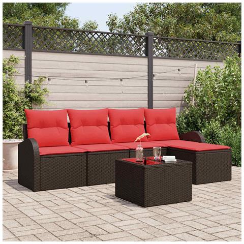 Set di divani con cuscino 6 pcs Marrone e Rosso polyrattan - Foto 2