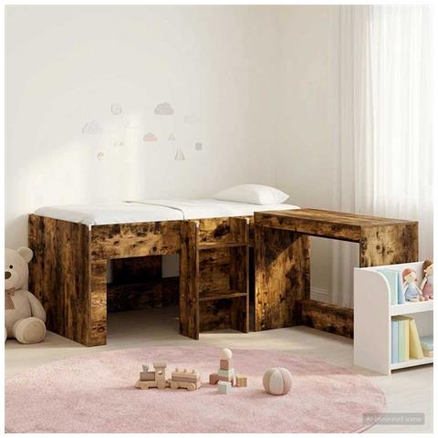 Letto alto per bambini con scrivania 2 pz Rovere Fumo - Foto 2