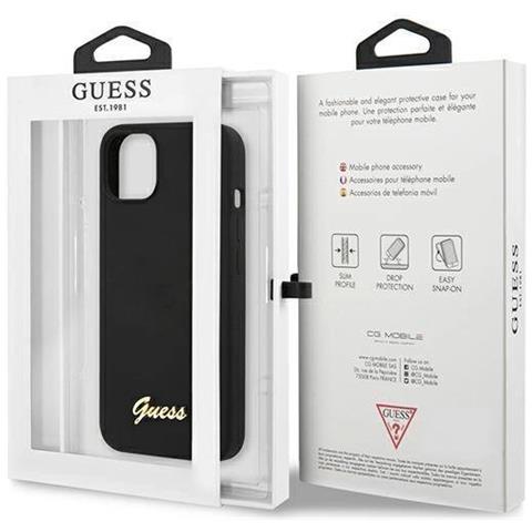 Guess Guhmp13mlslmgbk Iphone 13 6,1 Nero /nero Custodia In Silicone Script Gold Logo Magsafe - Foto 1