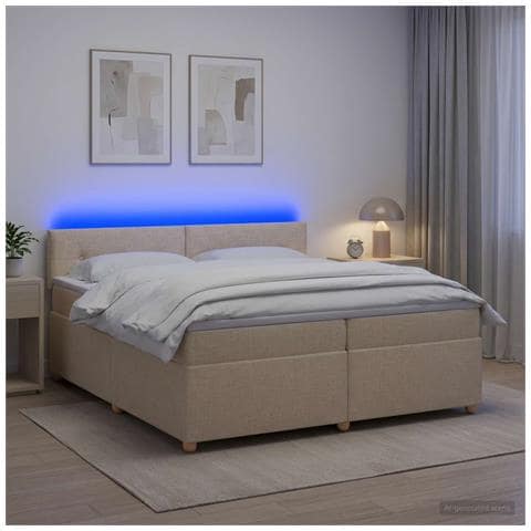 Letto box spring con materasso Crema 200 x 200 cm Tessuto - Foto 2