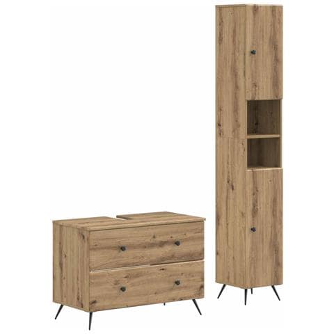 Set di Armadi da Bagno da 2 Pezzi BREDA Rovere Artigianale - Foto 1