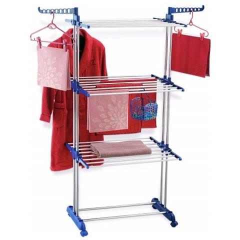Loyalprice Grande Stendino Richiudibile Stendibiancheria Verticale Su Tre Livelli Con Ruote CN11729