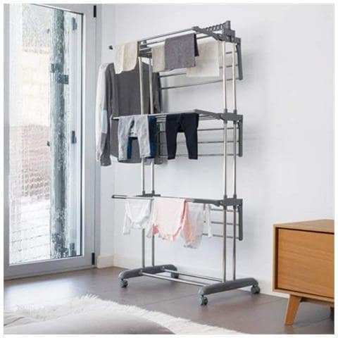 Loyalprice Grande Stendino Richiudibile Stendibiancheria Verticale Su Tre Livelli Con Ruote CN11729