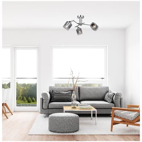 Lampada A Soffitto Flat - Plafoniera - Da Parete - Cromo In Metallo, Vetro, 70 X 70 X 30 Cm, 3 X E27, Max 40w - Foto 2