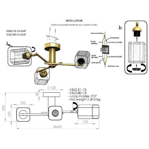 Lampada A Soffitto Flat - Plafoniera - Da Parete - Cromo In Metallo, Vetro, 70 X 70 X 30 Cm, 3 X E27, Max 40w - Foto 3