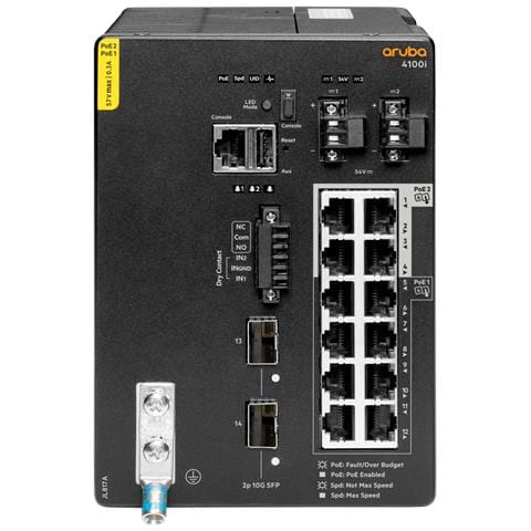 Aruba Networking CX 4100i 12p 1GbE 8p Class4 PoE and 4p Class6 PoE 2p SFP+ DIN Mount Gestito L2 Gigabit Ethernet (10/100/1000) Supporto Power over Ethernet (PoE) 4U Nero - Foto 1