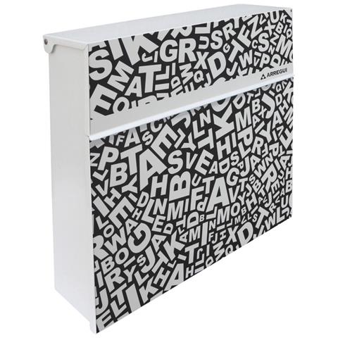 Plate E6512 Cassetta Postale Individuale In Acciaio Con Serigrafia Decorativa ""words"", Di Grandi Dimensioni Riviste /buste C4, Bianco - Foto 1