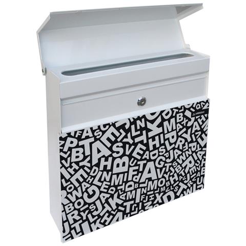 Plate E6512 Cassetta Postale Individuale In Acciaio Con Serigrafia Decorativa ""words"", Di Grandi Dimensioni Riviste /buste C4, Bianco - Foto 2