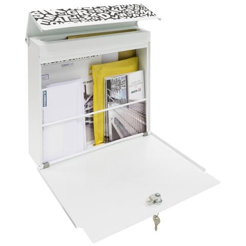 Plate E6512 Cassetta Postale Individuale In Acciaio Con Serigrafia Decorativa ""words"", Di Grandi Dimensioni Riviste /buste C4, Bianco - Foto 3