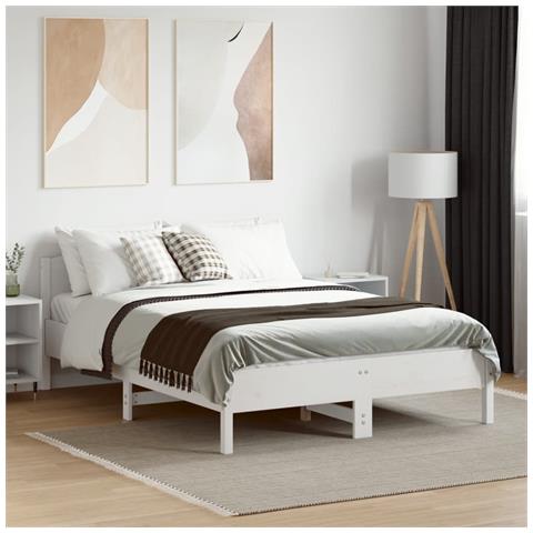 Giroletto Con Testiera Bianco 120x190 Cm Legno Massello Di Pino - Foto 3