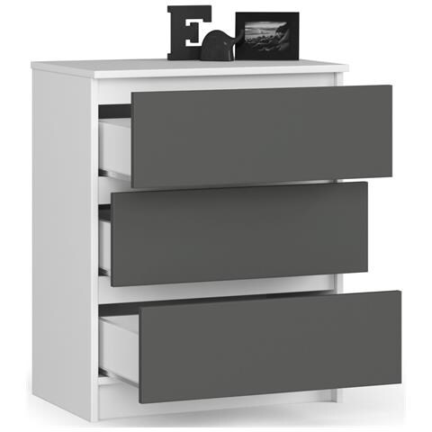 Cassettiera K60, 3 cassetti, 60x40x77 cm, Colore Bianco e Grigio Grafite - Foto 2