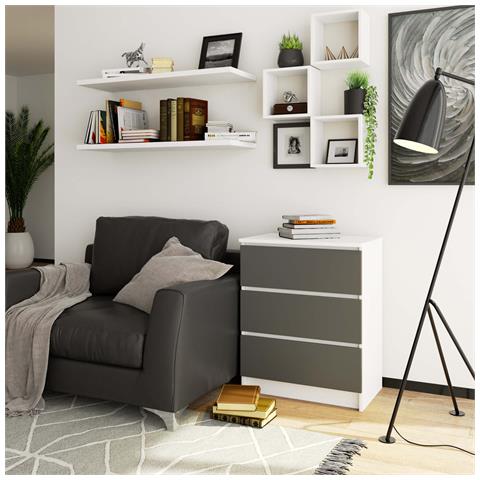 Cassettiera K60, 3 cassetti, 60x40x77 cm, Colore Bianco e Grigio Grafite - Foto 5