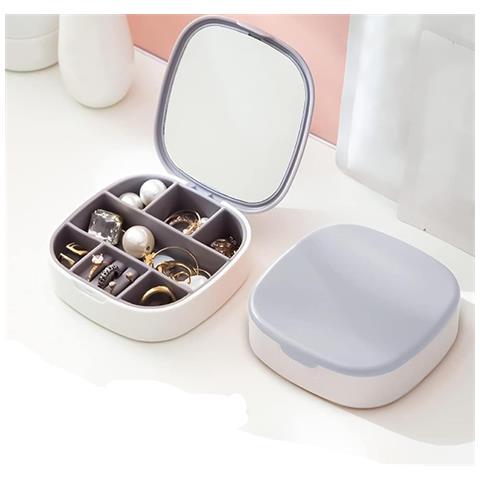 Elegante Scatola Portagioie Compatta Con Specchio - Grigio 10cm X 10cm - Foto 1