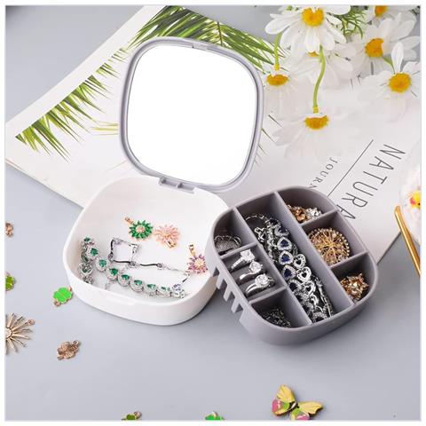 Elegante Scatola Portagioie Compatta Con Specchio - Grigio 10cm X 10cm - Foto 4