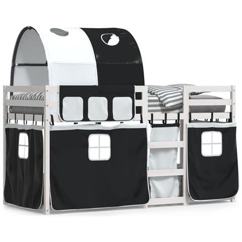 Letto a Castello senza Materasso Bianco e Nero 90x200cm in Pino - Foto 1