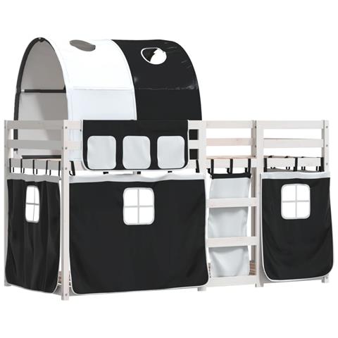 Letto a Castello senza Materasso Bianco e Nero 90x200cm in Pino - Foto 10