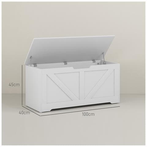 Cassapanca in Legno con Cerniere di Sicurezza, Panca Contenitore Capacità 127L, 100x40x45cm, Bianco - Foto 2