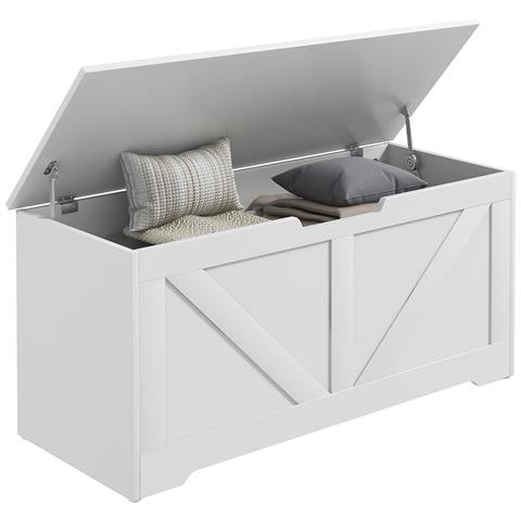 Cassapanca in Legno con Cerniere di Sicurezza, Panca Contenitore Capacità 127L, 100x40x45cm, Bianco - Foto 1