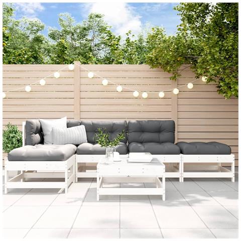 Set Salotto Da Giardino 6 Pz Bianco In Legno Massello Di Pino - Foto 1