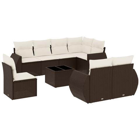 Set Divani Da Giardino 9pz Con Cuscini Marrone In Polyrattan - Foto 2