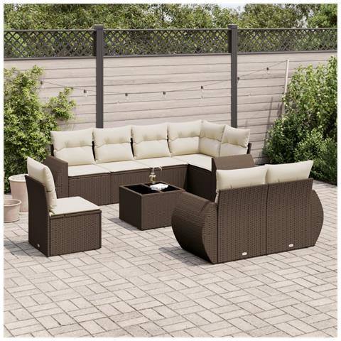 Set Divani Da Giardino 9pz Con Cuscini Marrone In Polyrattan - Foto 1