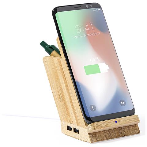 Porta Matite Multifunzionale Caricabatterie Wireless 5w.nature Bamboo 4 Porte. Usb 2.0 - Foto 2