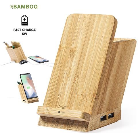 Porta Matite Multifunzionale Caricabatterie Wireless 5w.nature Bamboo 4 Porte. Usb 2.0 - Foto 4