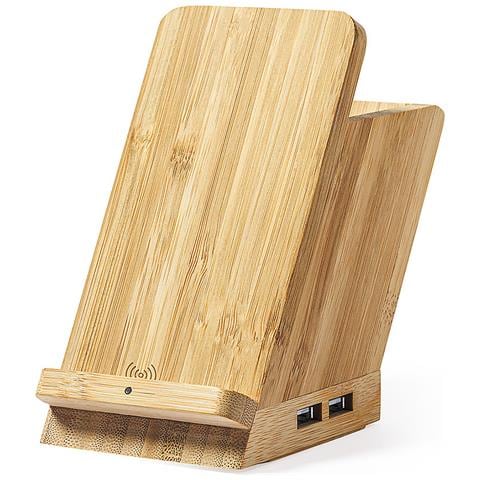 Porta Matite Multifunzionale Caricabatterie Wireless 5w.nature Bamboo 4 Porte. Usb 2.0 - Foto 1