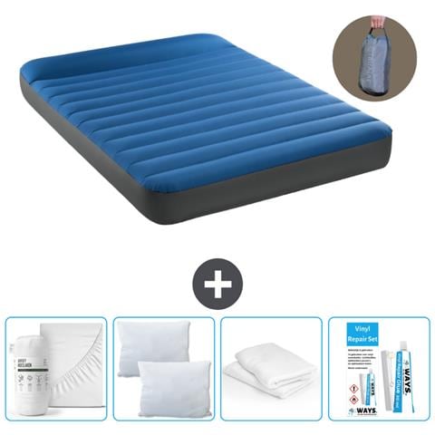 Set Materassino Gonfiabile - 191x137x22 Cm - Blu - Include Accessori Coordinati Cb15 - Foto 1