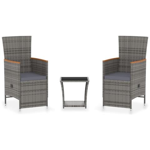 Lusso Casadino - Set Divani Da Giardino 3 Pz Con Cuscini In Polyrattan Grigio - Foto 1