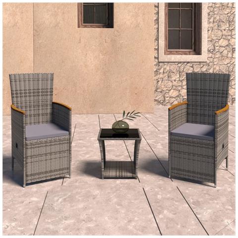 Lusso Casadino - Set Divani Da Giardino 3 Pz Con Cuscini In Polyrattan Grigio - Foto 8