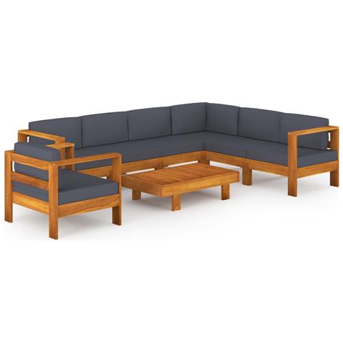 Lusso Casadino -  Set Divani Giardino 8 Posti Cuscini Grigi Scuro Massello Acacia - Foto 1