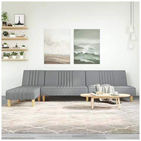 Divano Letto a L Grigio Chiaro 255x140x70 cm in Tessuto - Foto 2