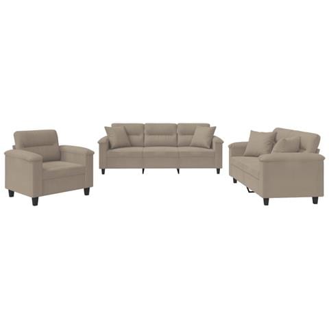 Set Divani 3 pz con Cuscini tortora in Tessuto Microfibra - Foto 1