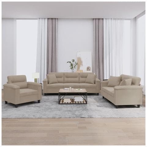 Set Divani 3 pz con Cuscini tortora in Tessuto Microfibra - Foto 2