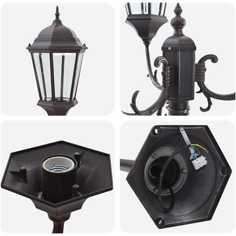 Palo da Giardino  con 3 Lampade E27 Bronzo 220 cm Alluminio - Foto 2