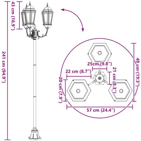 Palo da Giardino  con 3 Lampade E27 Bronzo 220 cm Alluminio - Foto 8