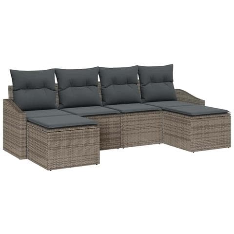 Set da Pranzo da Giardino a 6 Pezzi con Cuscini Grigio Polyrattan - Foto 1