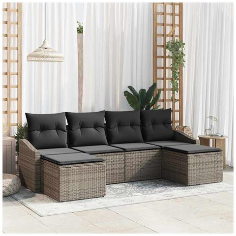 Set da Pranzo da Giardino a 6 Pezzi con Cuscini Grigio Polyrattan - Foto 2