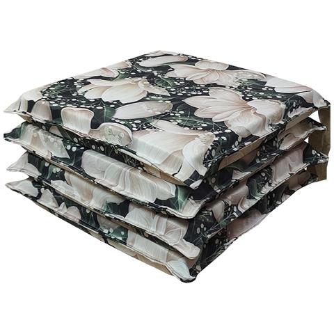 Set 4 Cuscini Per Sedie Cucina Con Laccetti, Stampa Digitale, Copri Sedia Sfoderabili E Lavabili, Made In Italy (4, Gypsophila) - Foto 1